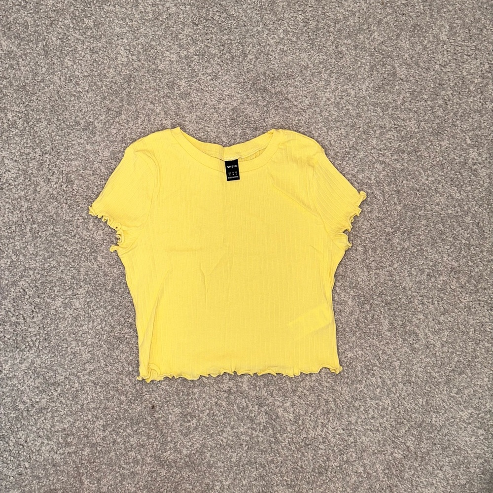 Yellow Ribbed Cropped Tee - Picture 2 of 2